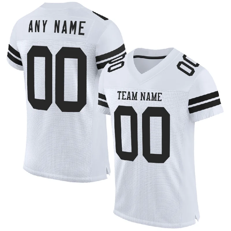 Soccer jersey for home and away games-Custom White Black Mesh Authentic Football Jersey