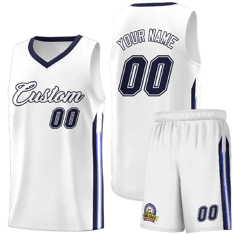 Soccer jersey with modern cut and fit-Basketball jersey with modern cut and fit-Custom White Navy Classic Sets Sports Uniform Basketball Jersey