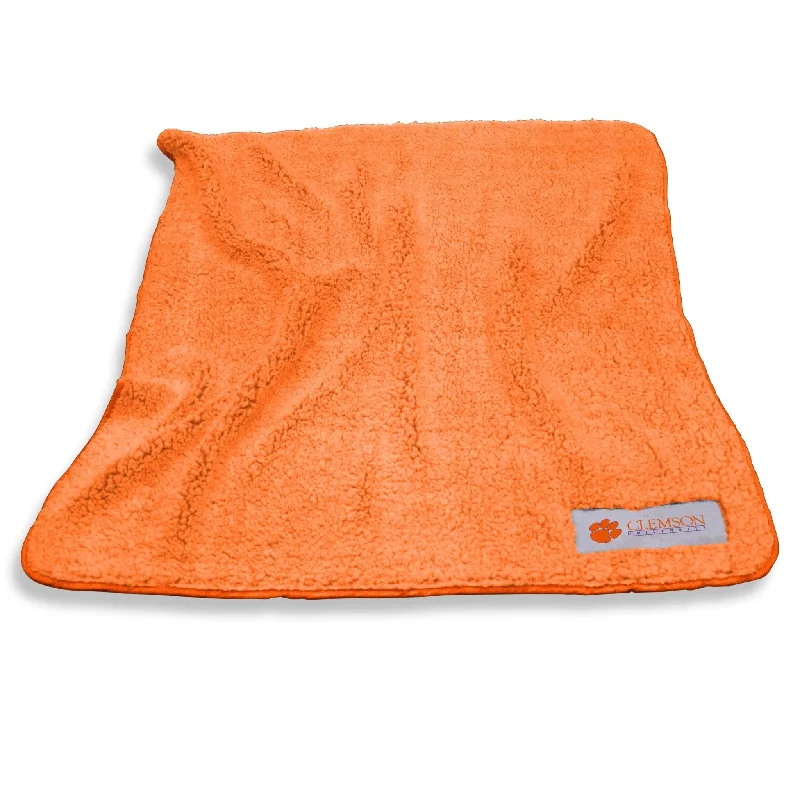 Custom team bedding sets with logo and colors-Clemson Color Frosty Fleece 1