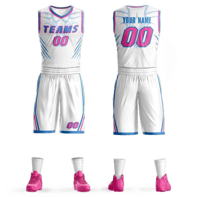 Custom soccer jersey for both players and fans-Custom basketball jersey for both players and fans-Custom White Powder Blue-Pink Graffiti Pattern Sets Claw Element Basketball Jersey