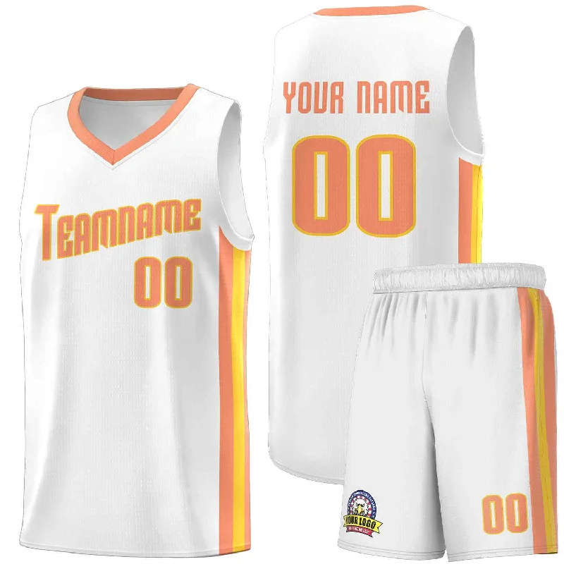 Soccer jersey with breathable fabric for all-day wear-Basketball jersey with breathable fabric for all-day wear-Custom White Orange-Yellow Classic Sets Sports Uniform Basketball Jersey