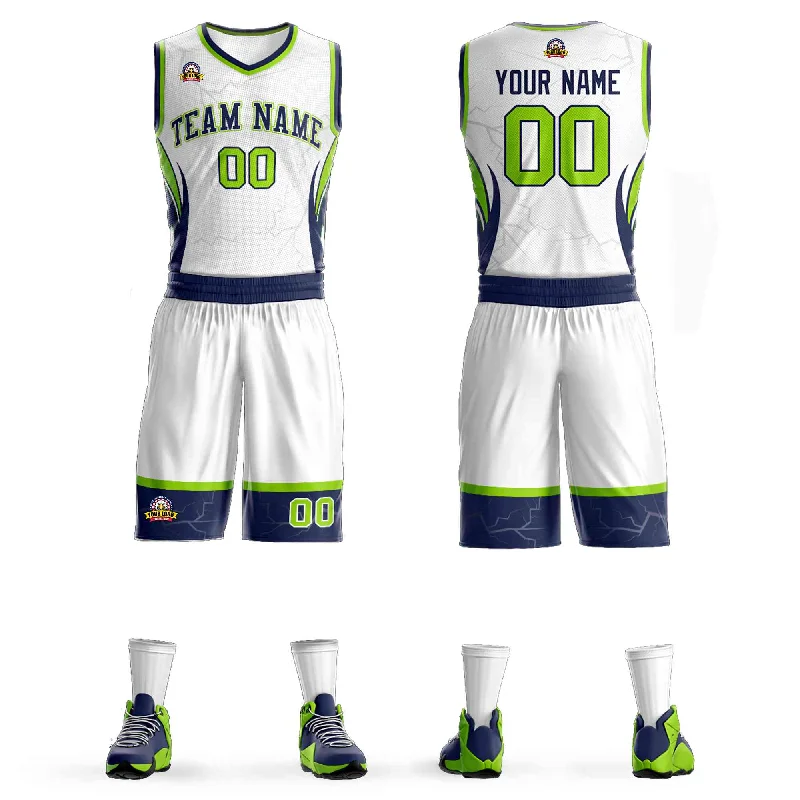 Soccer jersey with lightweight material for performance-Basketball jersey with lightweight material for performance-Custom White Navy-White Graffiti Pattern Sets Lightning Basketball Jersey