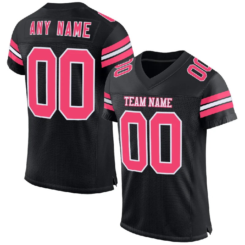 Soccer jersey with lightweight material for performance-Custom Black Neon Pink-White Mesh Authentic Football Jersey