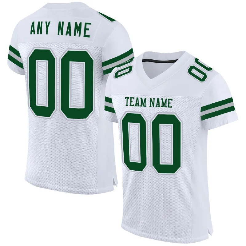 Soccer jersey for school sports events and activities-Custom White Green-Gray Mesh Authentic Football Jersey