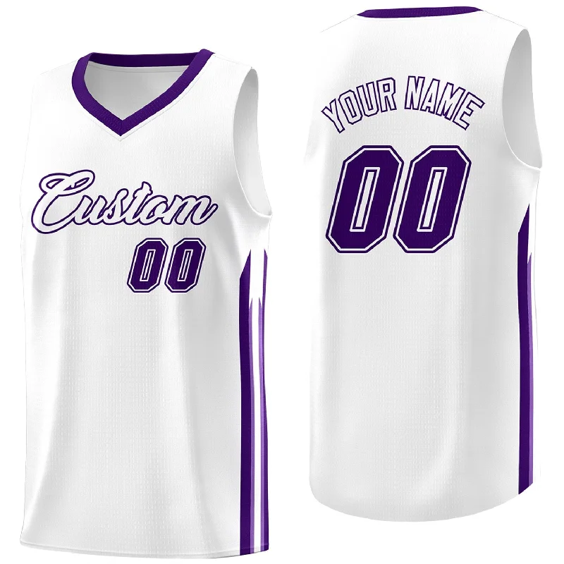 Custom soccer jersey for fun and sporty looks-Custom basketball jersey for fun and sporty looks-Custom White Purple Classic Tops Athletic Casual Basketball Jersey