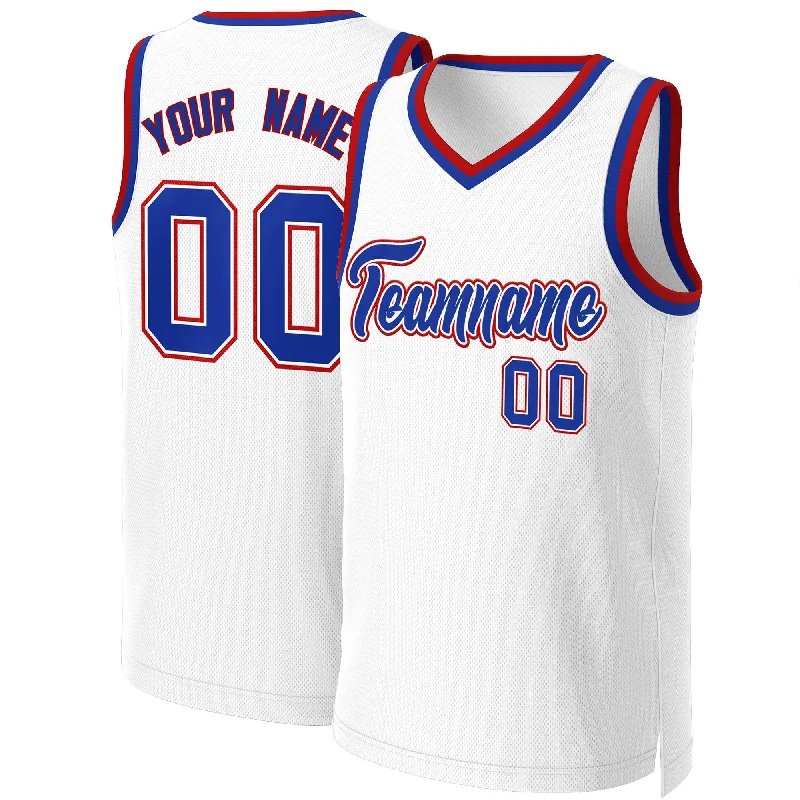 Custom soccer jersey for game day events-Custom basketball jersey for game day events-Custom White Royal-White Classic Tops Basketball Jersey