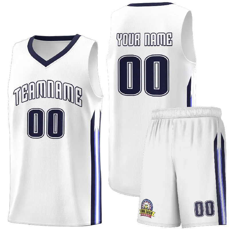 Soccer jersey with lightweight material for performance-Basketball jersey with lightweight material for performance-Custom White Navy Classic Sets Sports Uniform Basketball Jersey