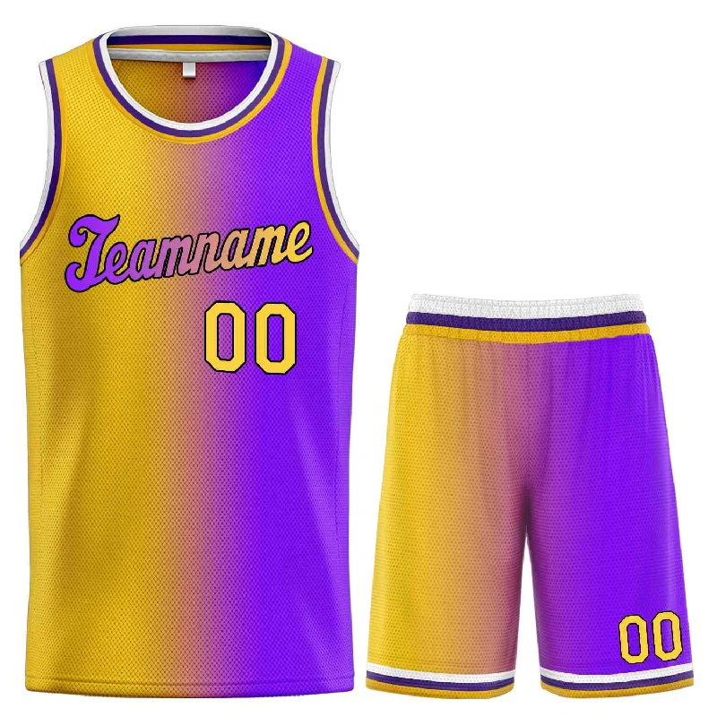 Soccer jersey for women, men, and youth players-Basketball jersey for women, men, and youth players-Custom Yellow Purple-Black Gradient Fashion Sets Sports Uniform Basketball Jersey