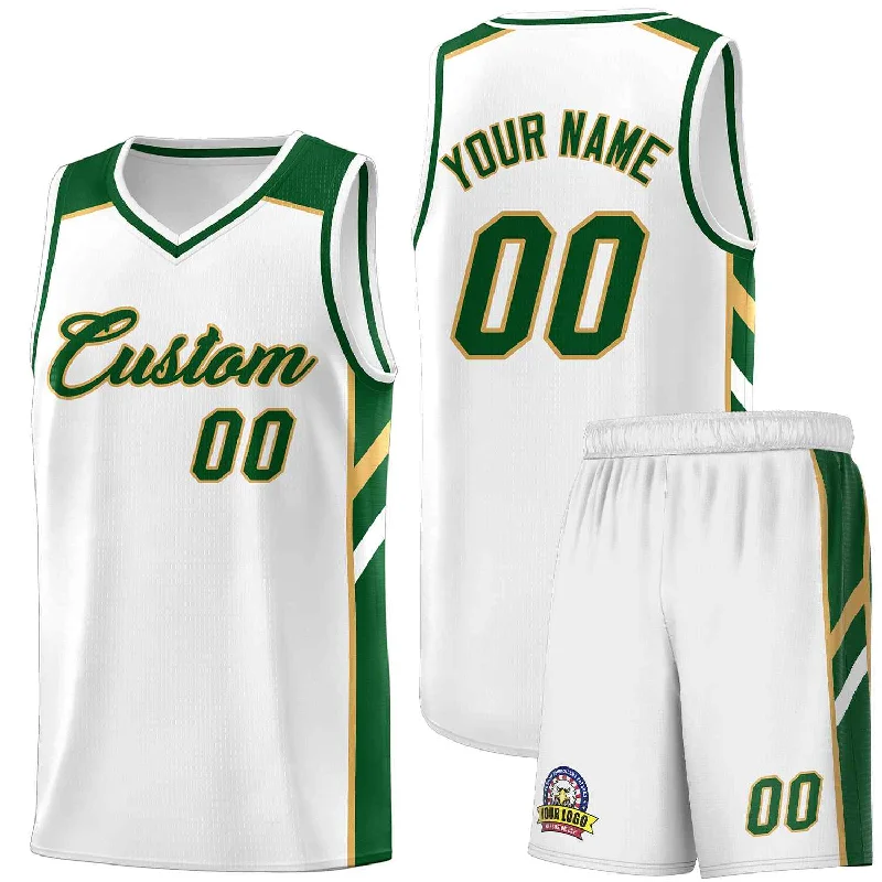 Custom soccer jersey for game day events-Custom basketball jersey for game day events-Custom White Green-Old Gold Classic Sets Sports Uniform Basketball Jersey