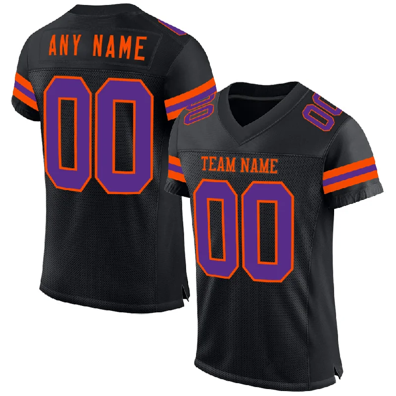 Soccer jersey with breathable fabric for comfort-Custom Black Purple-Orange Mesh Authentic Football Jersey