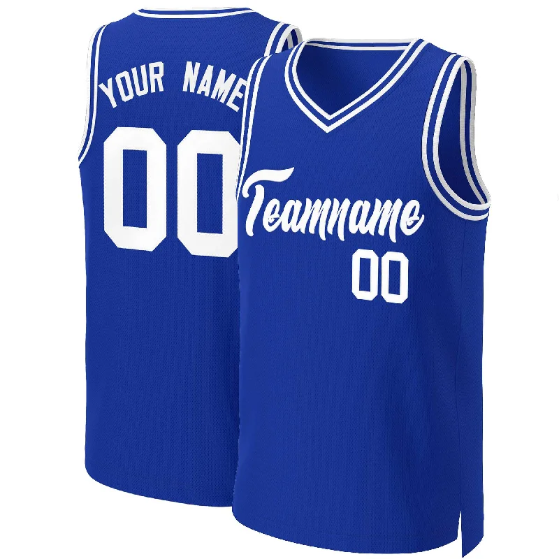 Soccer jerseys with custom patches and designs-Basketball jerseys with custom patches and designs-Custom Royal White Classic Tops Basketball Jersey