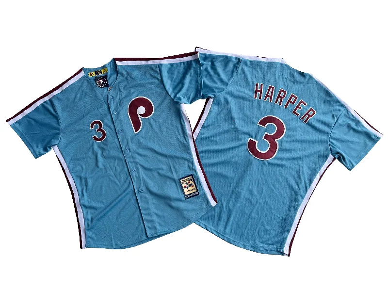 Vintage baseball jersey for collectors-Men's Philadelphia Phillies #3 Bryce Harper Majestic MLB Cool Base Cooperstown Player Light Blue Jersey