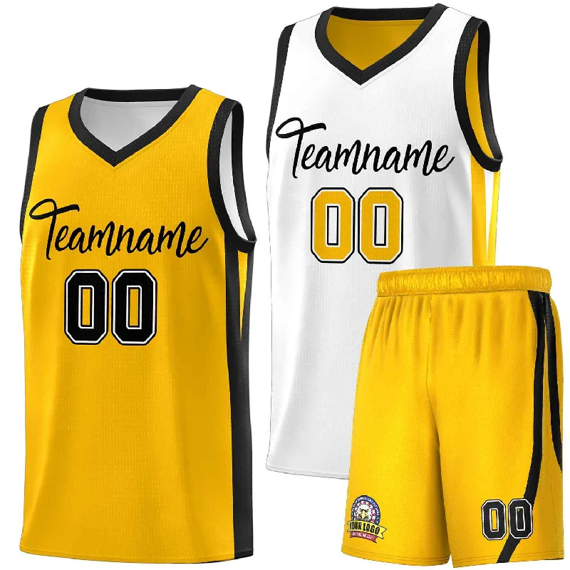 Soccer jersey with unique designs for charity auctions-Basketball jersey with unique designs for charity auctions-Custom White Yellow Double Side Sets Men Basketball Jersey