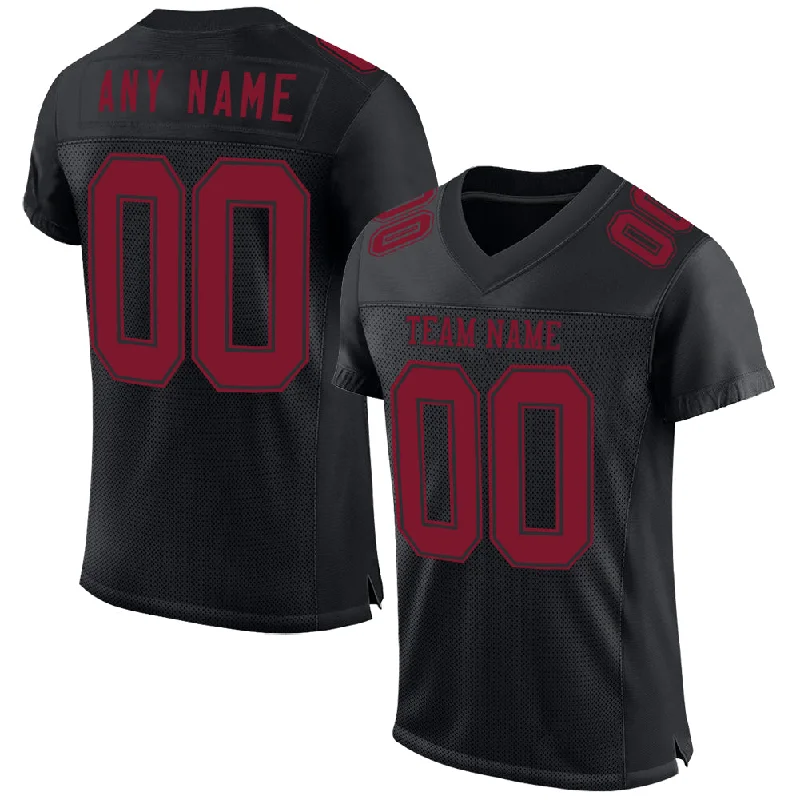 Soccer jersey for women, men, and youth players-Custom Black Crimson Mesh Authentic Football Jersey