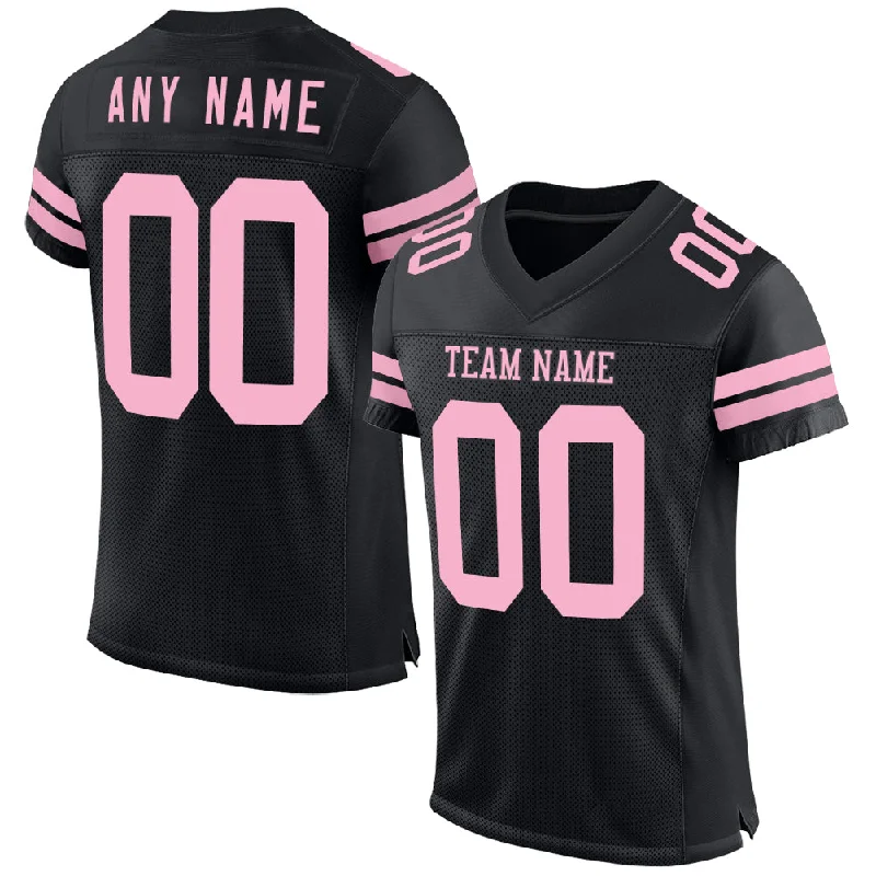 Premium soccer jersey with embroidery options-Custom Black Light Pink Mesh Authentic Football Jersey