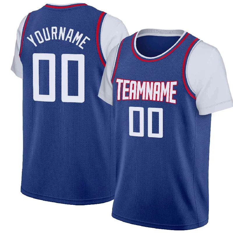 Custom soccer jersey for team spirit-Custom basketball jersey for team spirit-Custom Blue White-Red Classic Tops Casual Fake Sleeve Basketball Jersey