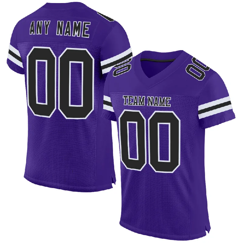 Personalized soccer jersey with modern team logo-Custom Purple Black-White Mesh Authentic Football Jersey