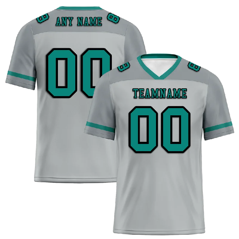 Custom soccer jersey with breathable fabric for fitness-Custom Grey Raglan Sleeves Aqua Personalized Authentic Football Jersey FBJ02-bc0f0bf