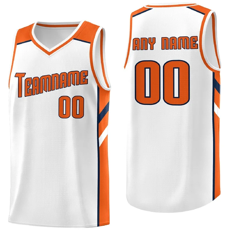 Personalized soccer jersey with custom colors and logos-Personalized basketball jersey with custom colors and logos-Custom White Orange-Navy Classic Tops Breathable Basketball Jersey