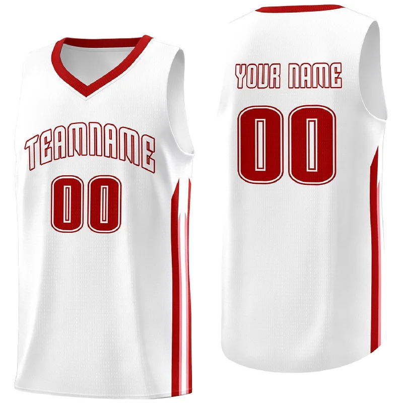 Custom soccer jersey with breathable fabric for fitness-Custom basketball jersey with breathable fabric for fitness-Custom White Red Classic Tops Athletic Casual Basketball Jersey