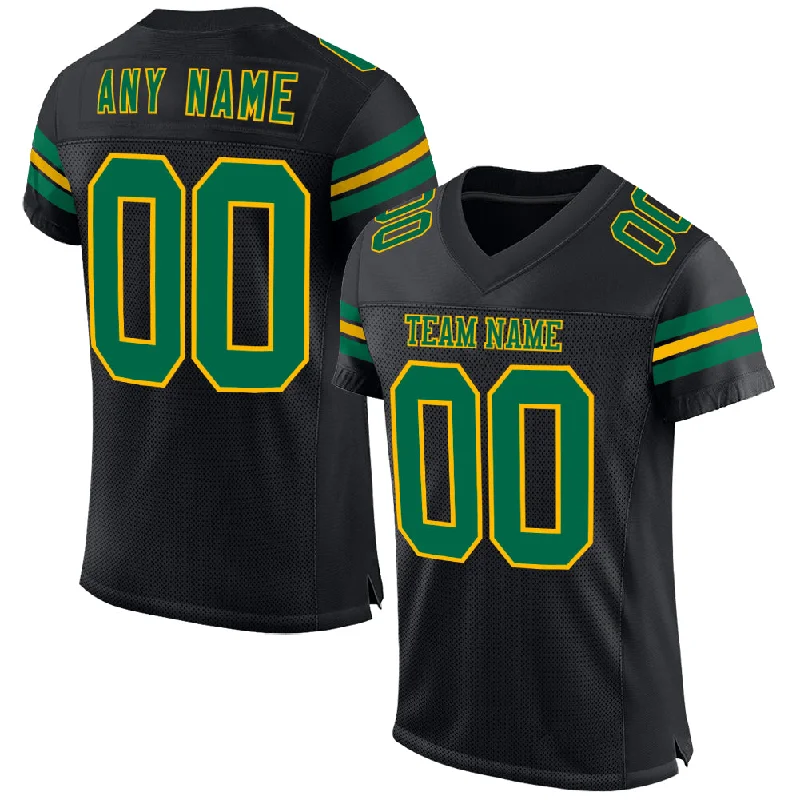 Custom soccer jersey for fan merchandise-Custom Black Kelly Green-Gold Mesh Authentic Football Jersey