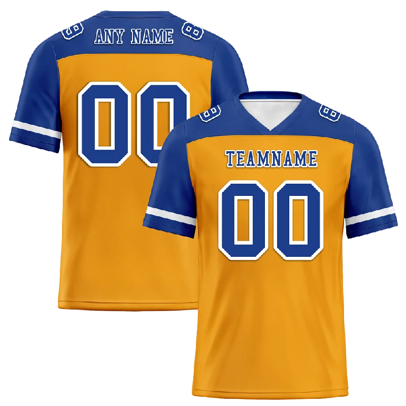 Personalized soccer jersey for a unique look-Custom Yellow Blue Raglan Sleeves Blue Personalized Authentic Football Jersey FBJ02-bc0f0be