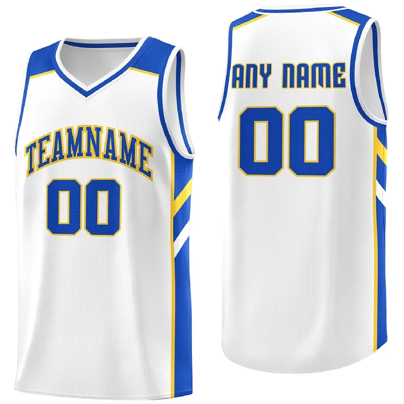 Custom soccer jersey for professional teams-Custom basketball jersey for professional teams-Custom White Yellow-Royal Classic Tops Men/Boy Athletic Basketball Jersey