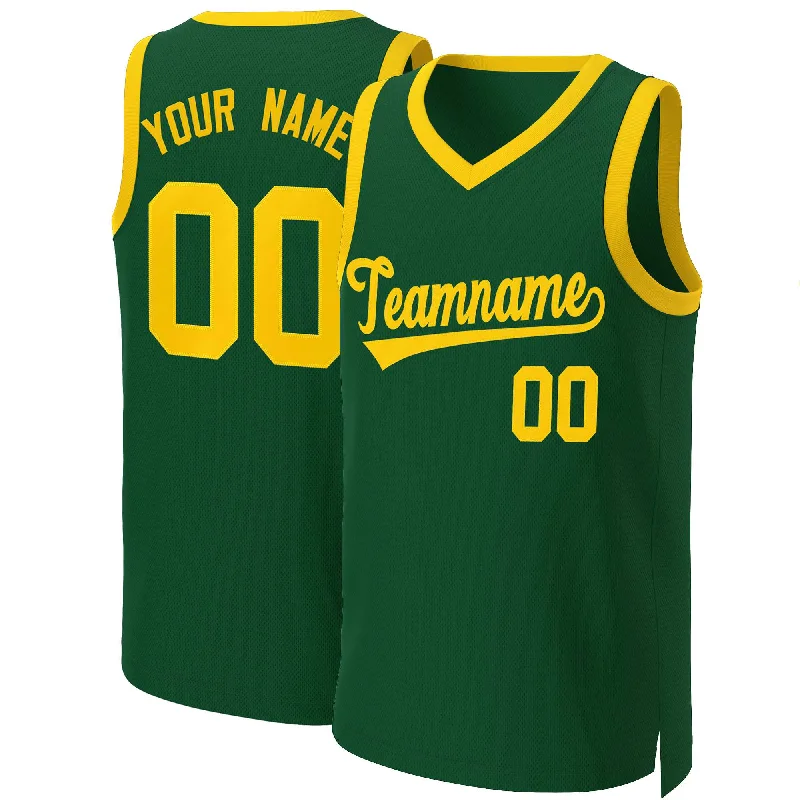 Soccer jersey with custom logo embroidery-Basketball jersey with custom logo embroidery-Custom Green Gold Classic Tops Basketball Jersey