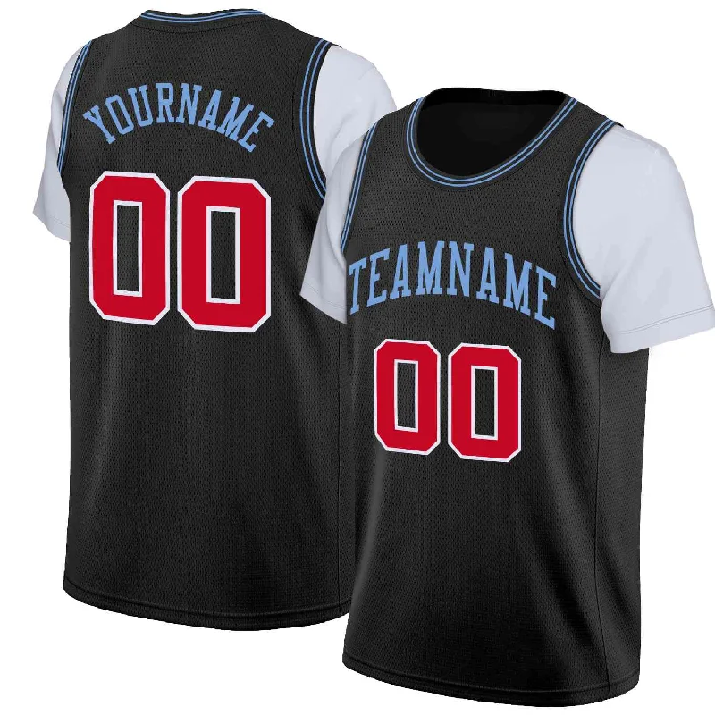 Personalized soccer jersey for team pride-Personalized basketball jersey for team pride-Custom Black Powder Blue Classic Tops Casual Fake Sleeve Basketball Jersey