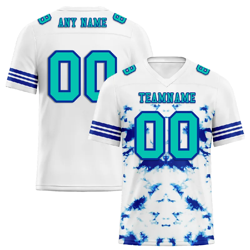 Custom soccer jersey for both players and fans-Custom White Tie Dye Aqua Personalized Authentic Football Jersey FBJ02-bc0fa7e