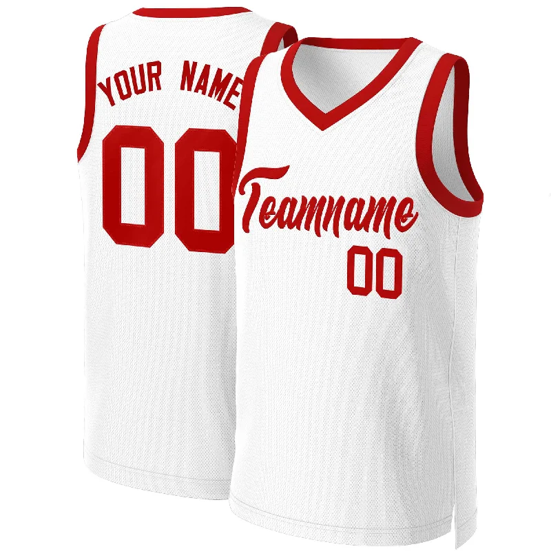 Soccer jersey for all team sizes and ages-Basketball jersey for all team sizes and ages-Custom White Red Classic Tops Basketball Jersey