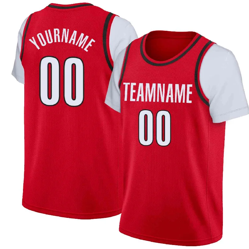 Personalized soccer jersey for a unique look-Personalized basketball jersey for a unique look-Custom Red White Classic Tops Casual Fake Sleeve Basketball Jersey