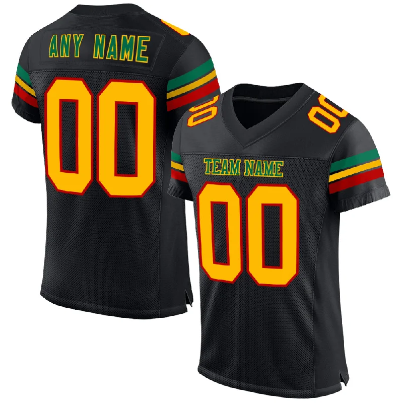 Personalized soccer jersey for team pride-Custom Black Gold Red-Kelly Green Mesh Authentic Football Jersey