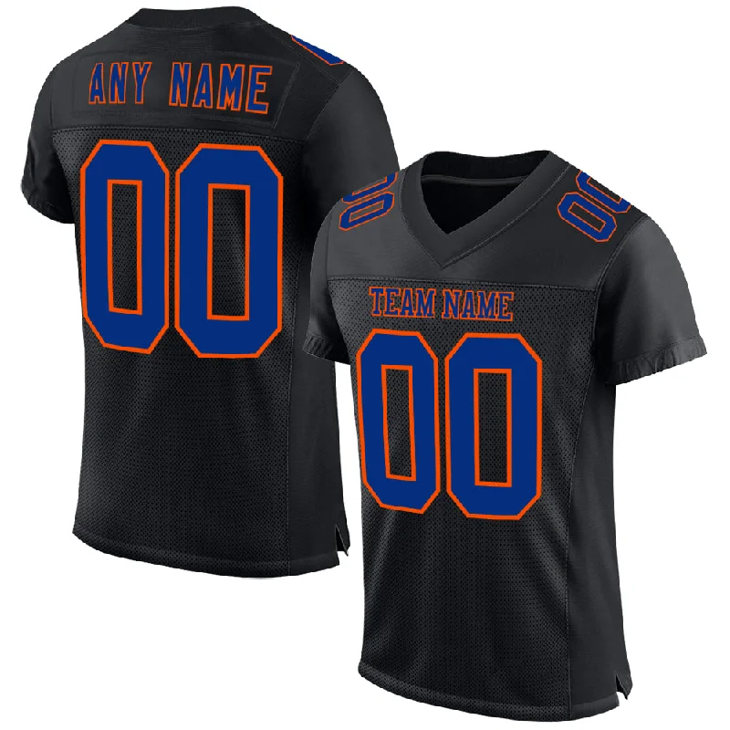 Custom soccer jersey for both indoor and outdoor games-Custom Black Royal-Orange Mesh Authentic Football Jersey