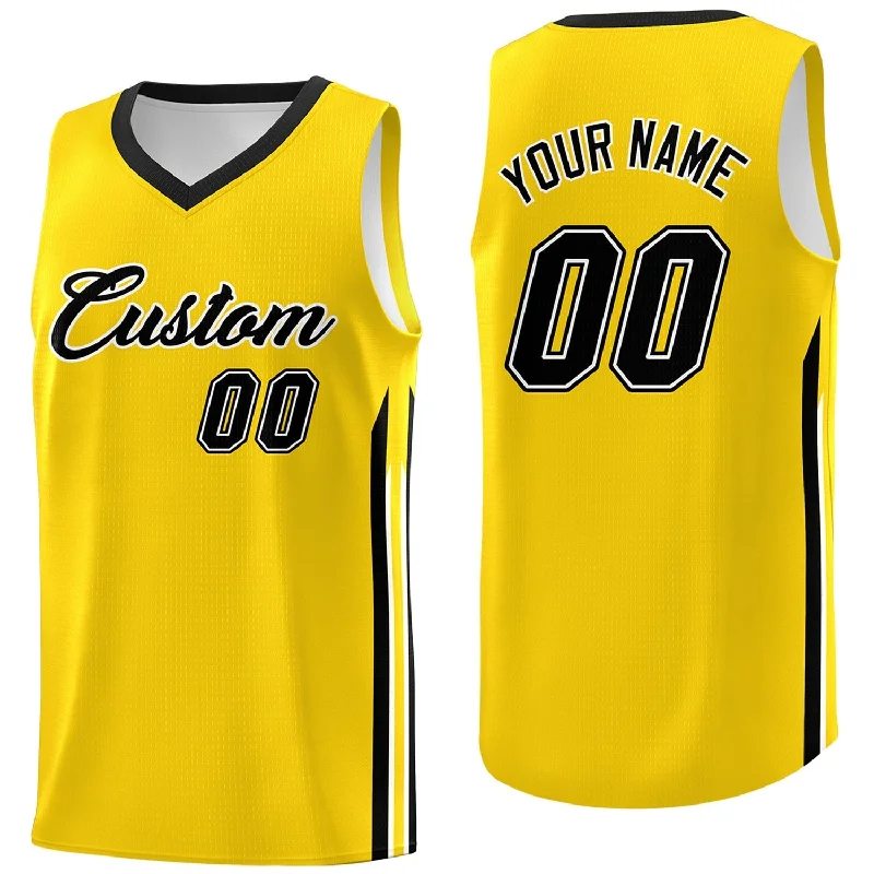 Personalized soccer jersey with custom colors and logos-Personalized basketball jersey with custom colors and logos-Custom Yellow Black Classic Tops Athletic Casual Basketball Jersey