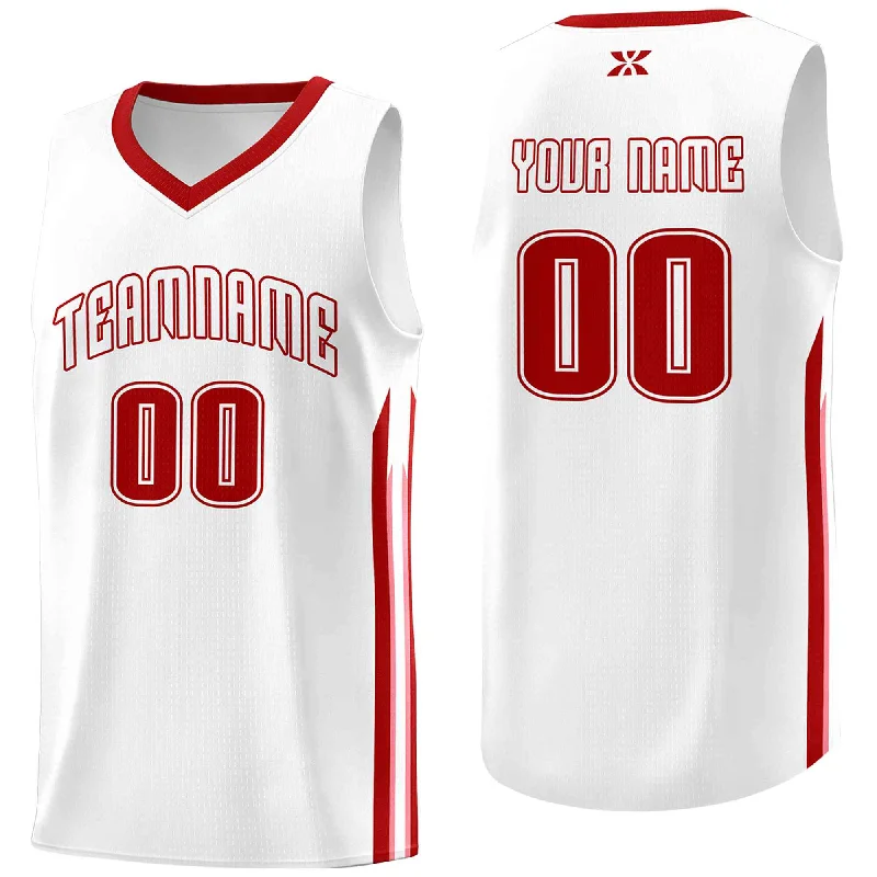 Soccer jersey for fans who love their team-Basketball jersey for fans who love their team-Custom White Red-Classic Tops Mesh Sport Basketball Jersey