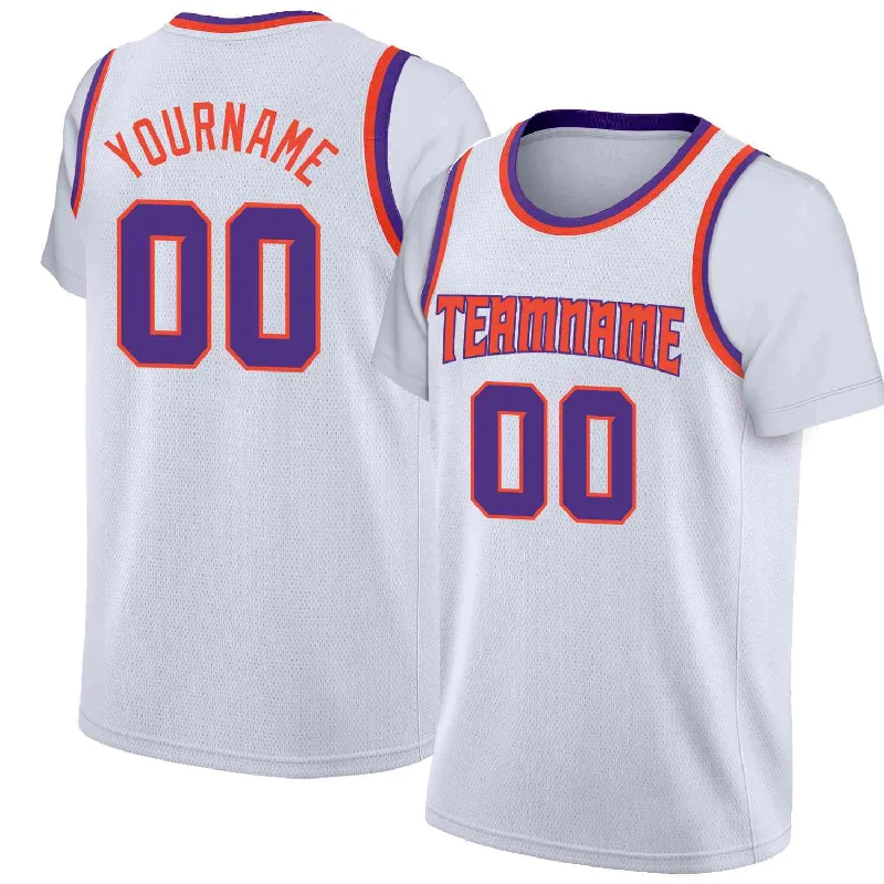 Custom soccer jersey for tournaments and competitions-Custom basketball jersey for tournaments and competitions-Custom White Orange-Purple Classic Tops Casual Fake Sleeve Basketball Jersey