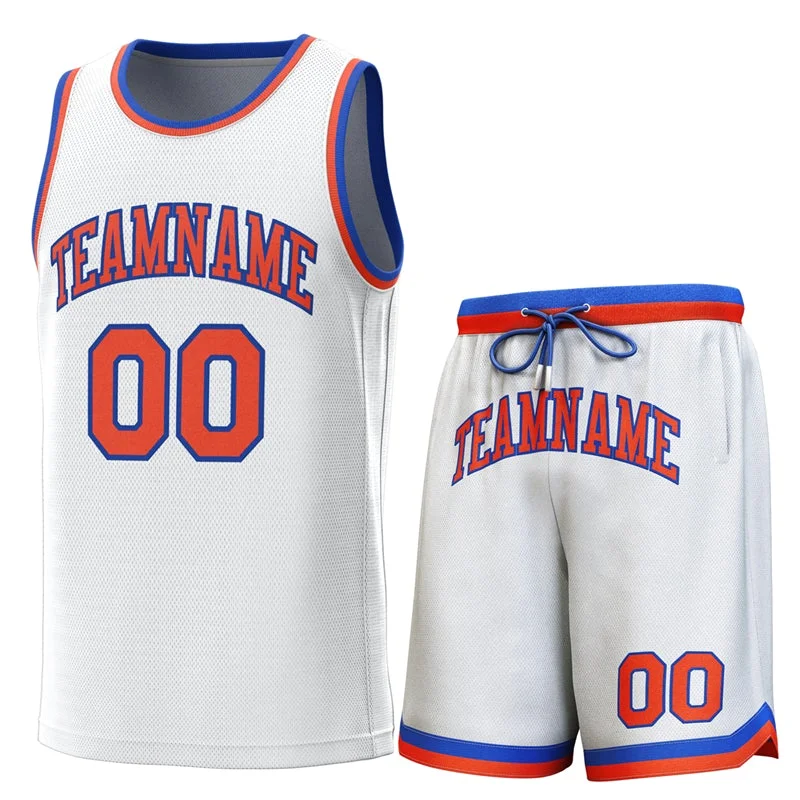 Personalized soccer jersey with bold graphic prints-Personalized basketball jersey with bold graphic prints-Custom White Royal-Orange Classic Sets Basketball Jersey