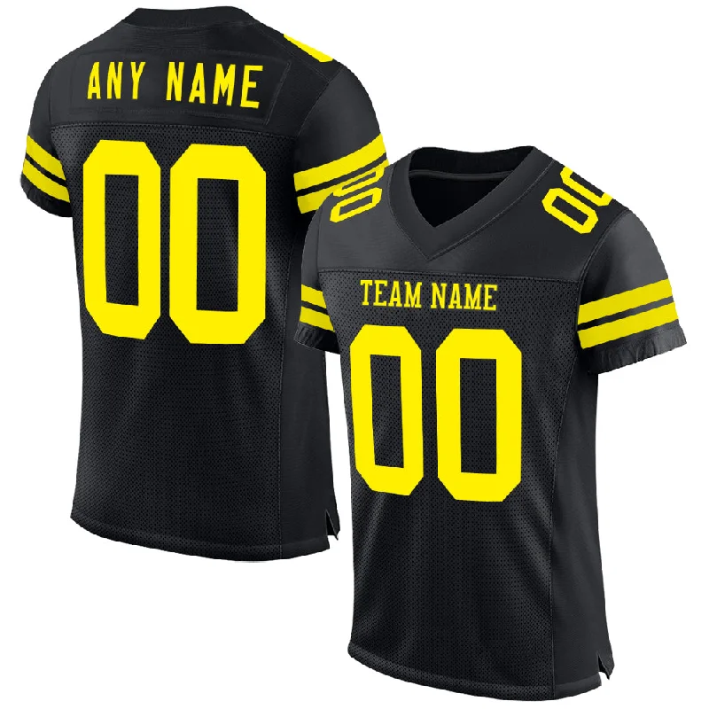 Retro-style soccer jersey with team branding-Custom Black Light Yellow Mesh Authentic Football Jersey