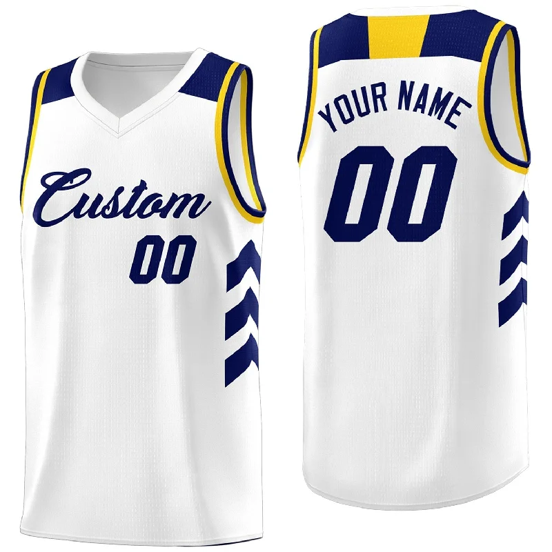 Soccer jersey for fans who love their team-Basketball jersey for fans who love their team-Custom White Navy-Yellow Classic Tops Fashion Sportwear Basketball Jersey