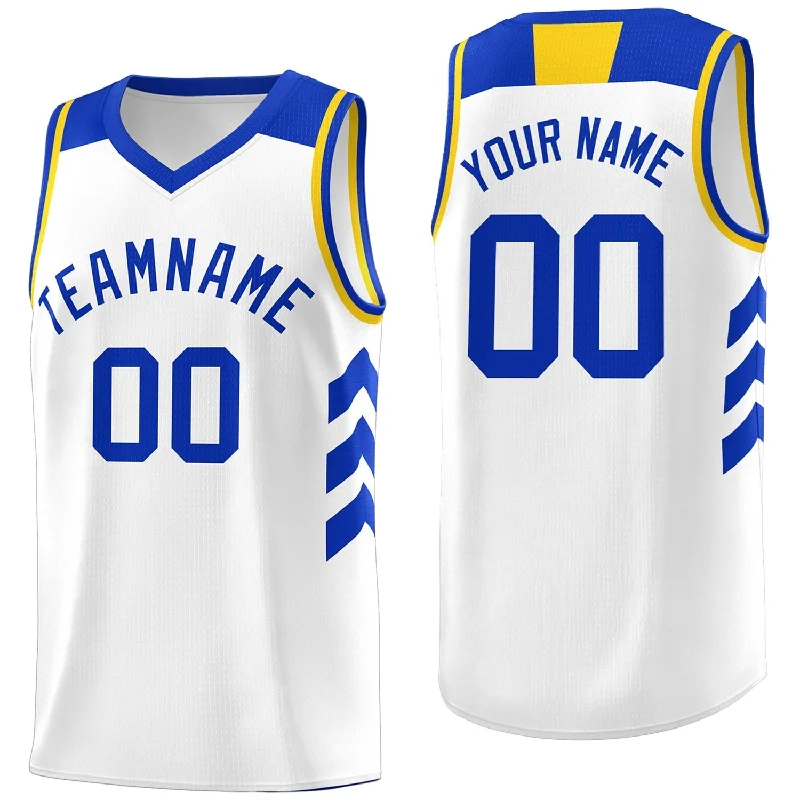 Soccer jersey with vibrant designs for energetic players-Basketball jersey with vibrant designs for energetic players-Custom White Royal-Yellow Classic Tops Men/Boy Athletic Basketball Jersey