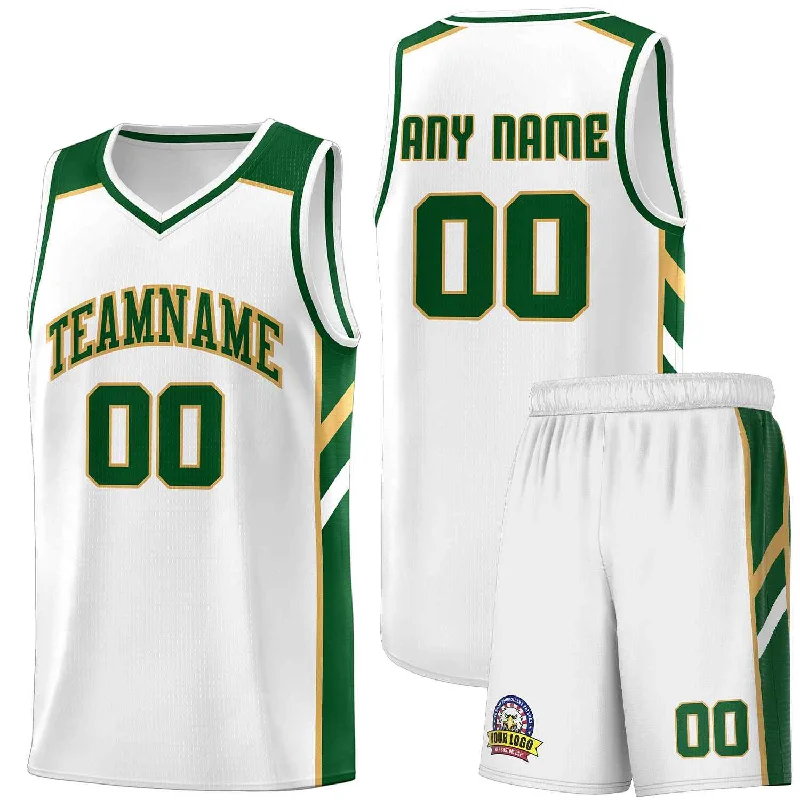 Soccer jersey for casual wear and game days-Basketball jersey for casual wear and game days-Custom White Green-Old Gold Classic Sets Sports Uniform Basketball Jersey