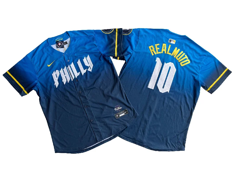 Baseball jerseys with player numbers and names-Men's Philadelphia Phillies 10# J.T. Realmuto  Blue 2024 City Connect Limited