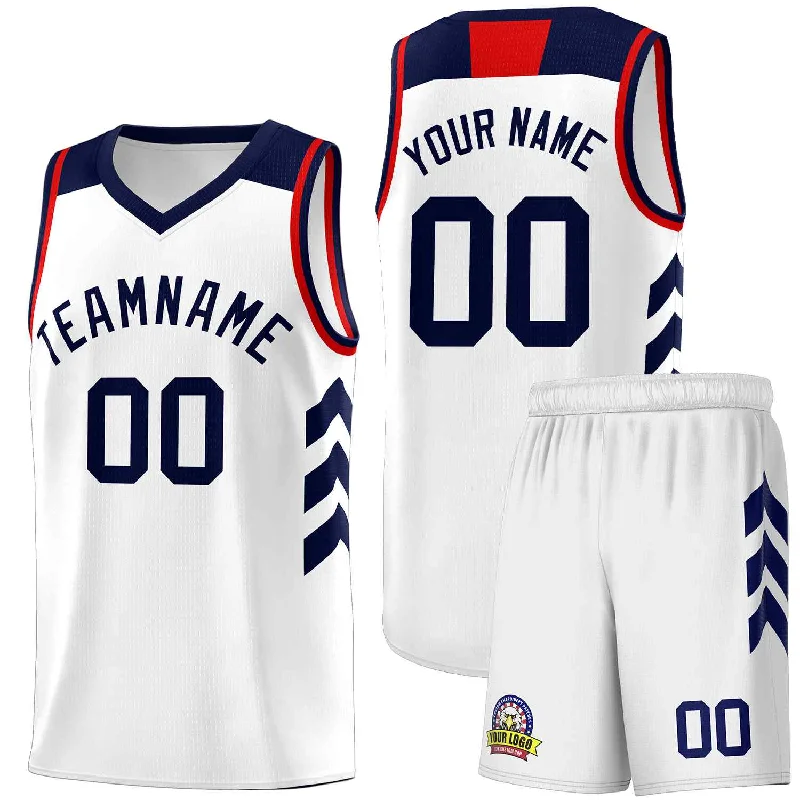 Personalized soccer jersey for fans-Personalized basketball jersey for fans-Custom White Navy Classic Sets Sports Uniform Basketball Jersey