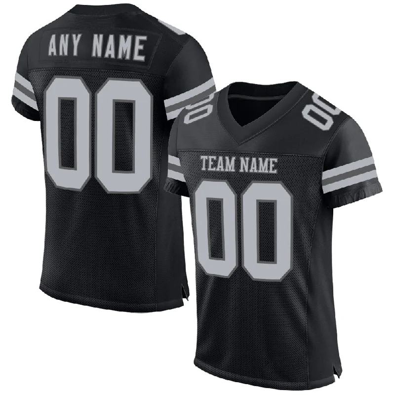 Custom soccer jersey for professional teams-Custom Black Gray-Steel Gray Mesh Authentic Football Jersey