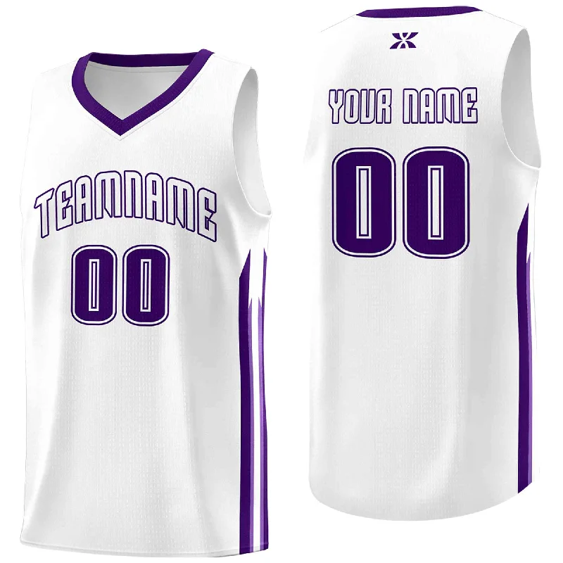 Custom soccer jersey with custom design options-Custom basketball jersey with custom design options-Custom White Purple-Classic Tops Mesh Sport Basketball Jersey