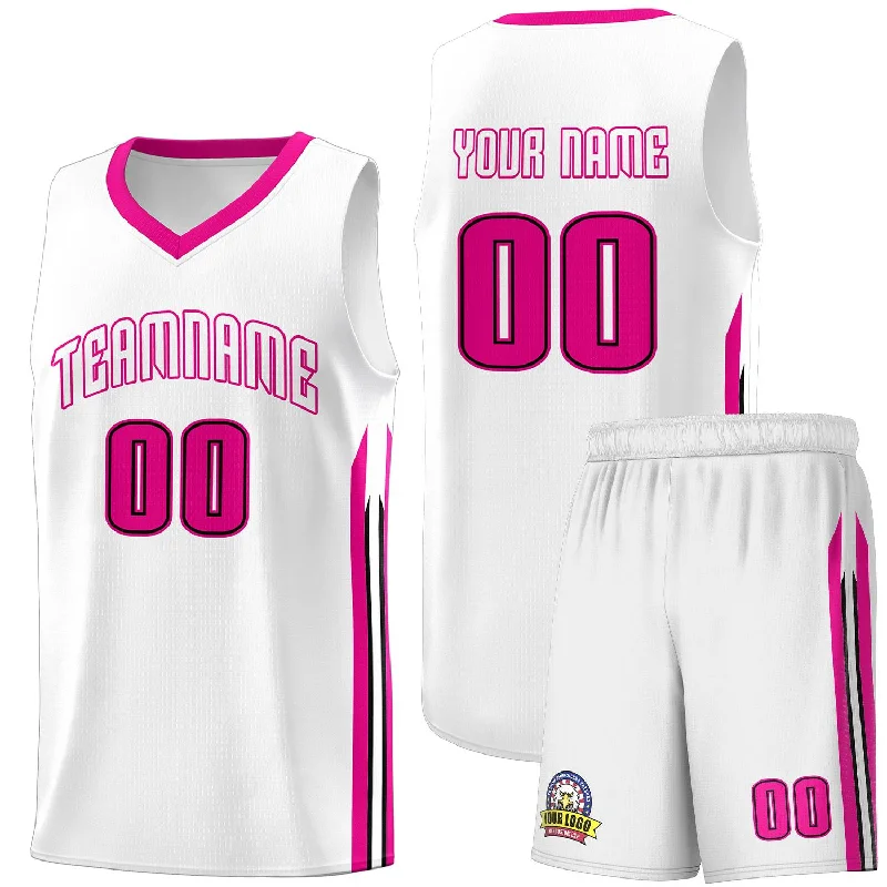 Personalized soccer jersey with bold number designs-Personalized basketball jersey with bold number designs-Custom White Pink Classic Sets Sports Uniform Basketball Jersey