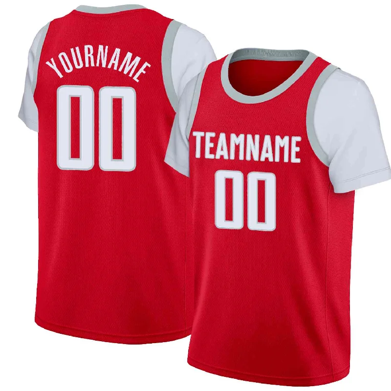 Custom soccer jersey for professional teams-Custom basketball jersey for professional teams-Custom Red White-Gray Classic Tops Casual Fake Sleeve Basketball Jersey