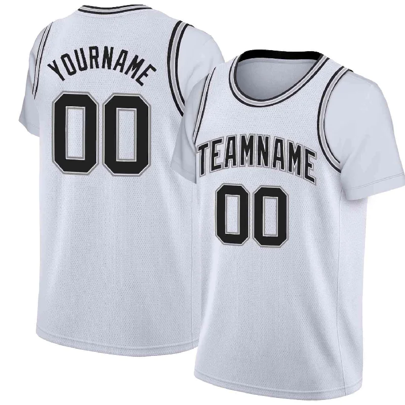 Personalized soccer jersey for casual outings-Personalized basketball jersey for casual outings-Custom White Black-White Classic Tops Casual Fake Sleeve Basketball Jersey