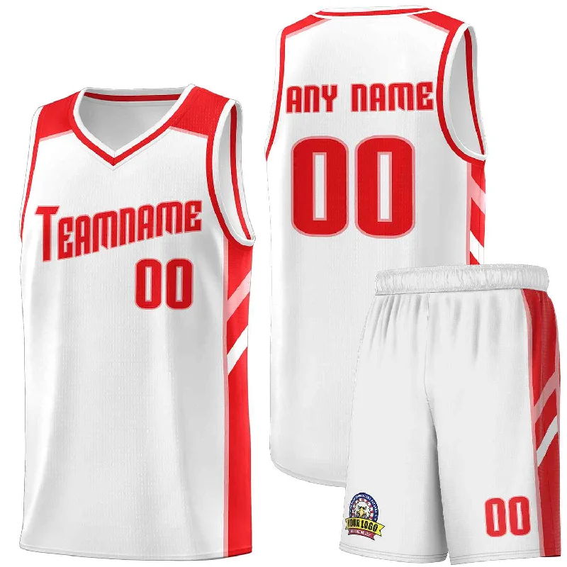 Custom soccer jersey with contemporary designs-Custom basketball jersey with contemporary designs-Custom White Red-Pink Classic Sets Sports Uniform Basketball Jersey